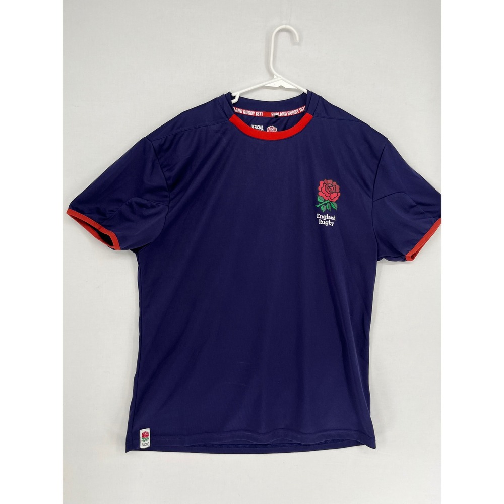 England Rugby Official Licensed Product T-Shirt Navy Blue Ringer Size Large Rose